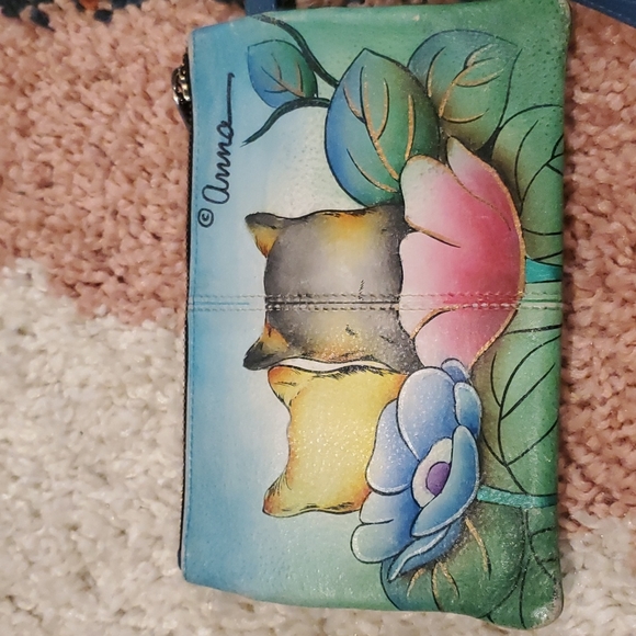 Anna by Anuschka Wristlet Wallet & Organizer-Real Leather 2 Cats - Picture 3 of 6